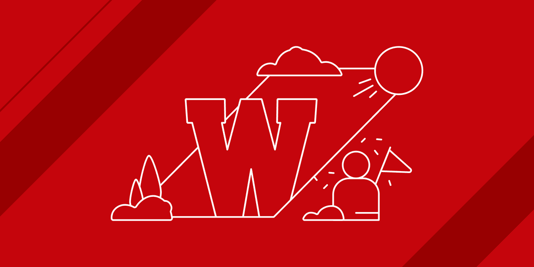 Line drawing of iconic UW Athletic symbols.