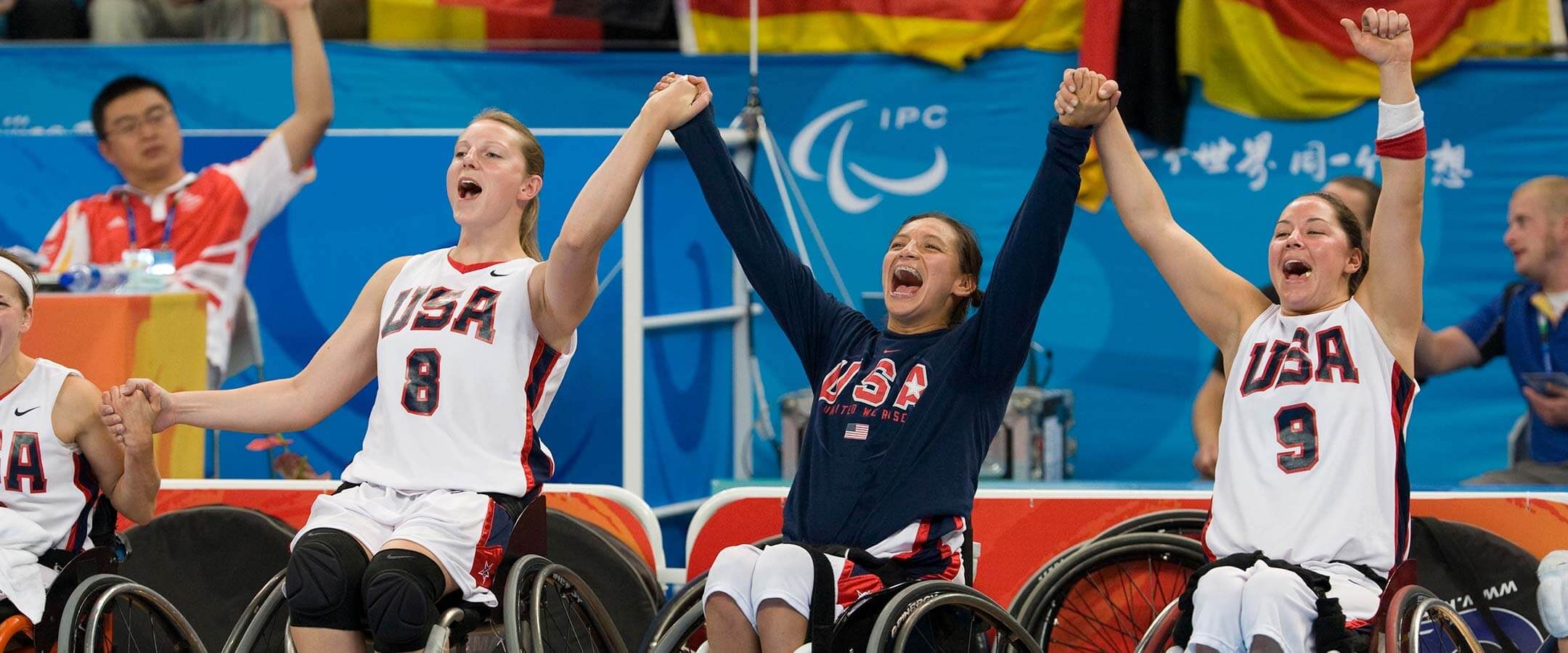 Patty Cisneros Prevo celebrating at the Beijing Paralympic Games.