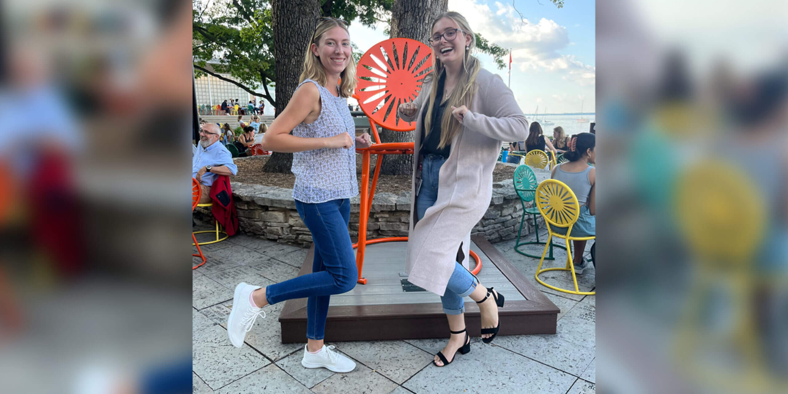 People flamingoing at the Memorial Union Terrace