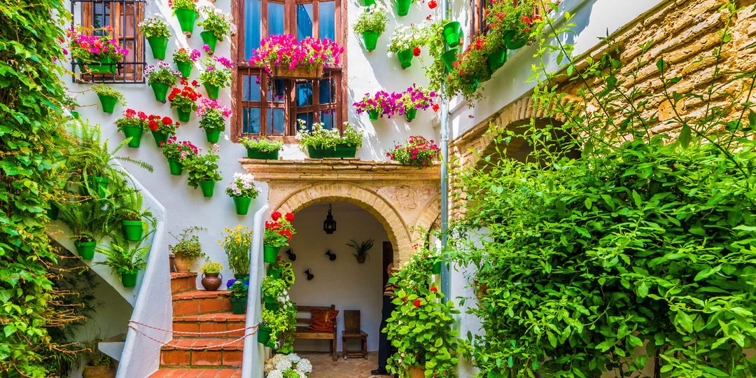 Traditional house and courts with flower in Cordoba, Spain